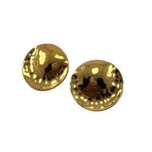 Gold Tone Hammered Round Clip On Earrings Vintage Style Statement Jewelry